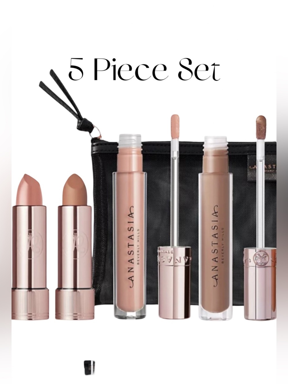 Anastasia  5-Pc. Lip Essentials Set 2 Lipsticks 2 gloss, makeup bag NEW